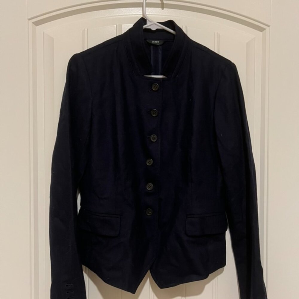J Crew Navy Blue Lightweight Wool Blazer, Military Jacket, Stand Collar, Small - Picture 3 of 6